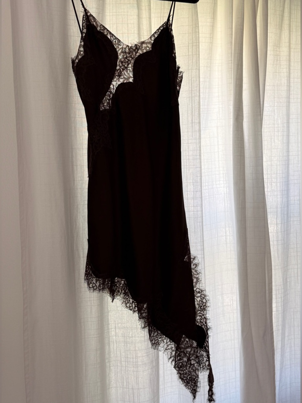 chocolate brown lace asymmetrical mini slip dress - Picture 3 of 5
